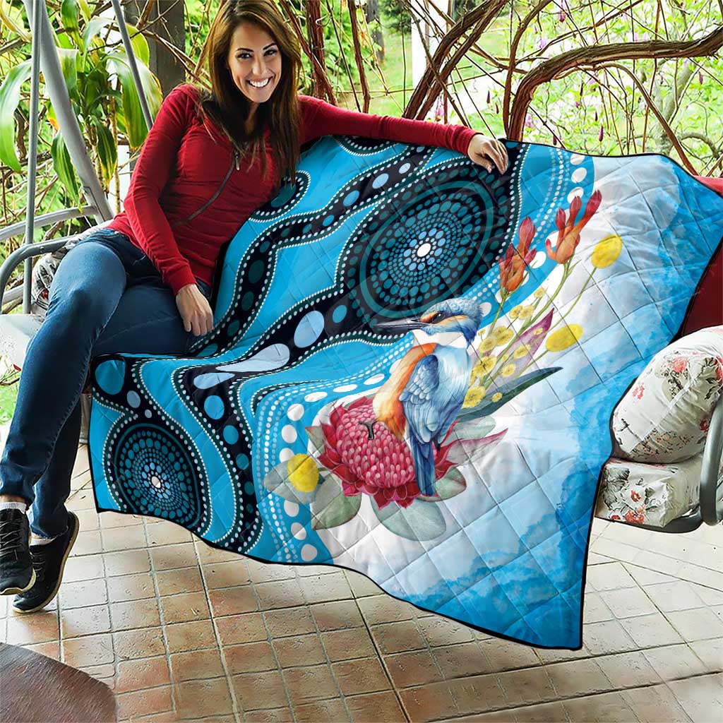 Australia Azure Kingfisher Quilt Australian Native Flowers Indigenous Art - Aussie Hoodie