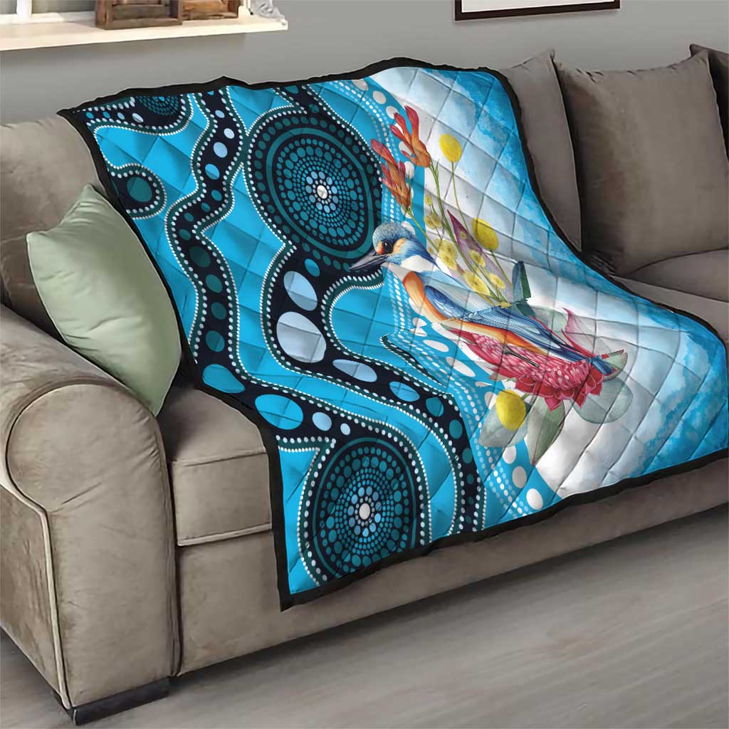 Australia Azure Kingfisher Quilt Australian Native Flowers Indigenous Art - Aussie Hoodie