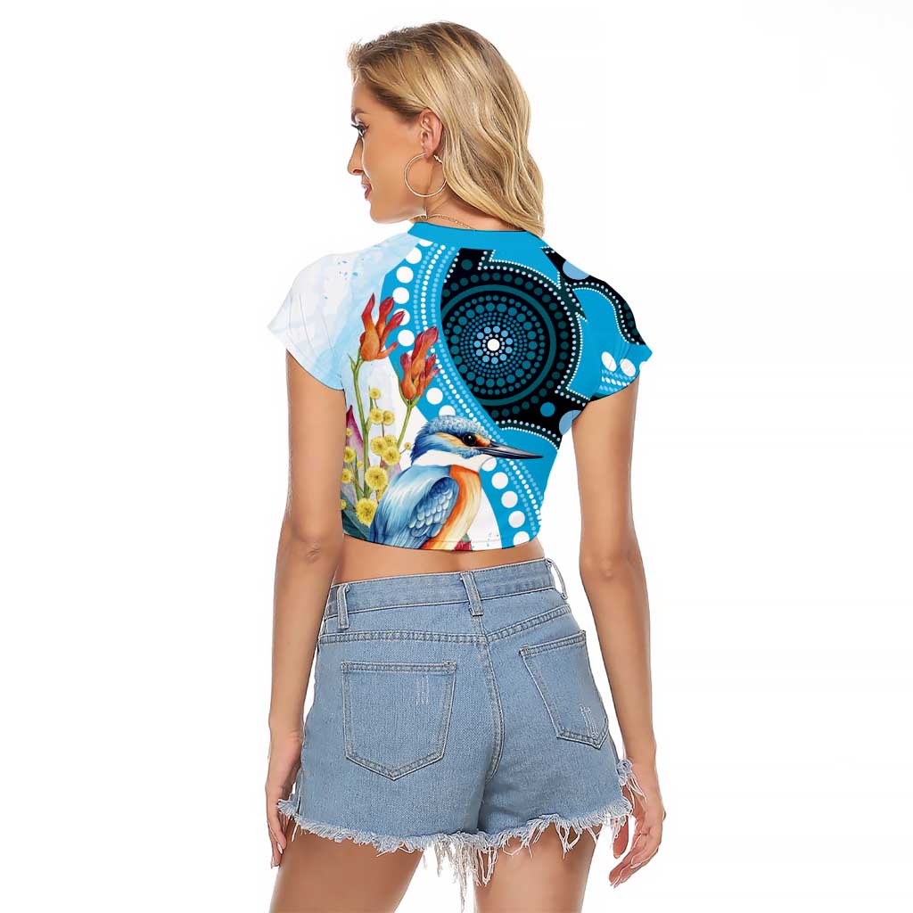 Australia Azure Kingfisher Raglan Cropped T Shirt Australian Native Flowers Indigenous Art - Aussie Hoodie