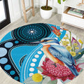 Australia Azure Kingfisher Round Carpet Australian Native Flowers Indigenous Art - Aussie Hoodie