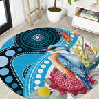 Australia Azure Kingfisher Round Carpet Australian Native Flowers Indigenous Art - Aussie Hoodie
