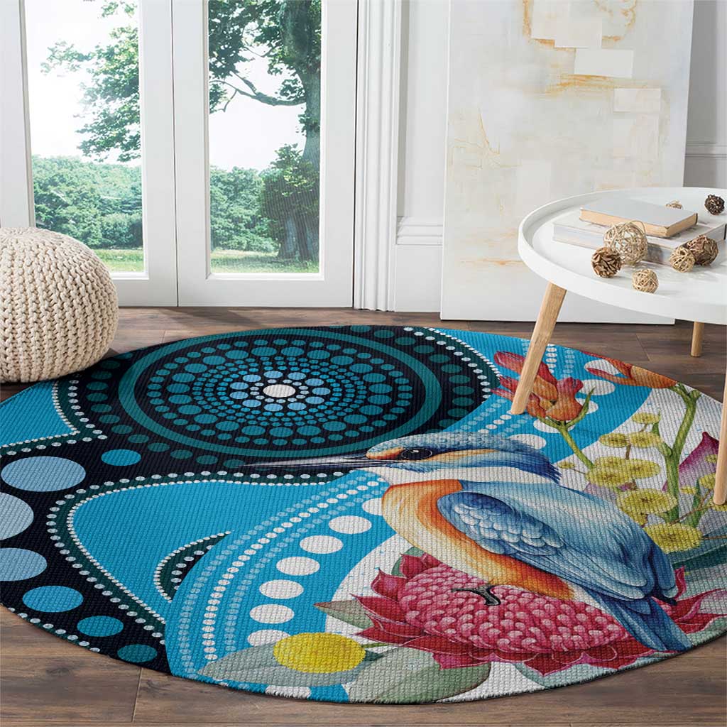 Australia Azure Kingfisher Round Carpet Australian Native Flowers Indigenous Art - Aussie Hoodie