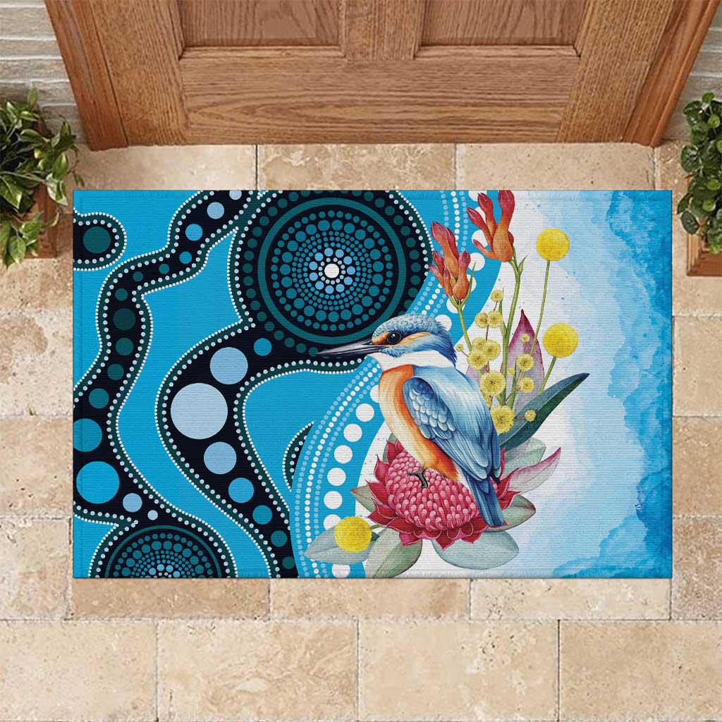 Australia Azure Kingfisher Rubber Doormat Australian Native Flowers Indigenous Art - Aussie Hoodie