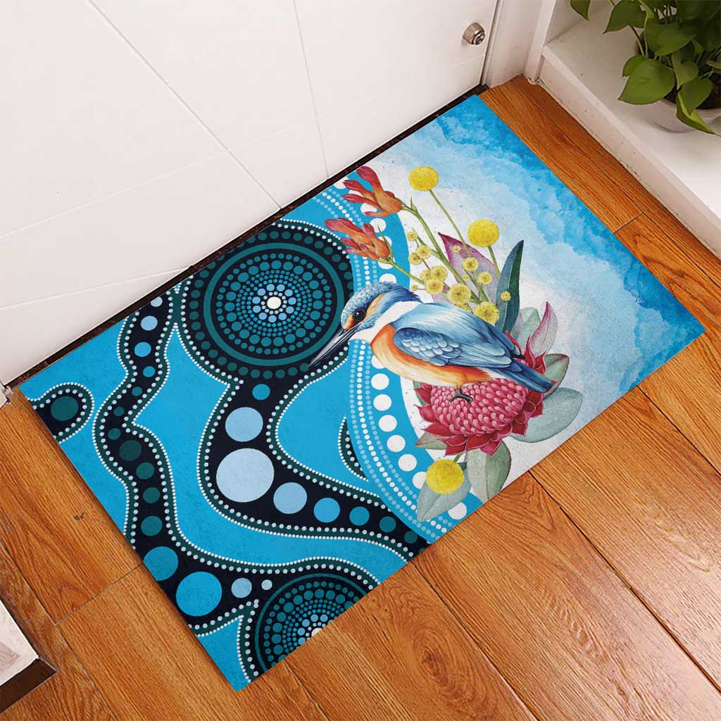Australia Azure Kingfisher Rubber Doormat Australian Native Flowers Indigenous Art - Aussie Hoodie