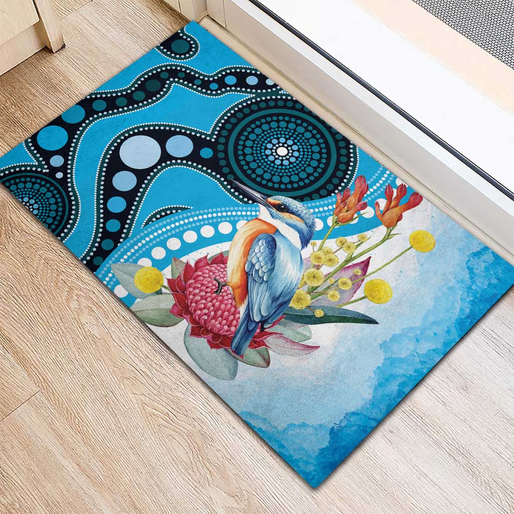 Australia Azure Kingfisher Rubber Doormat Australian Native Flowers Indigenous Art - Aussie Hoodie