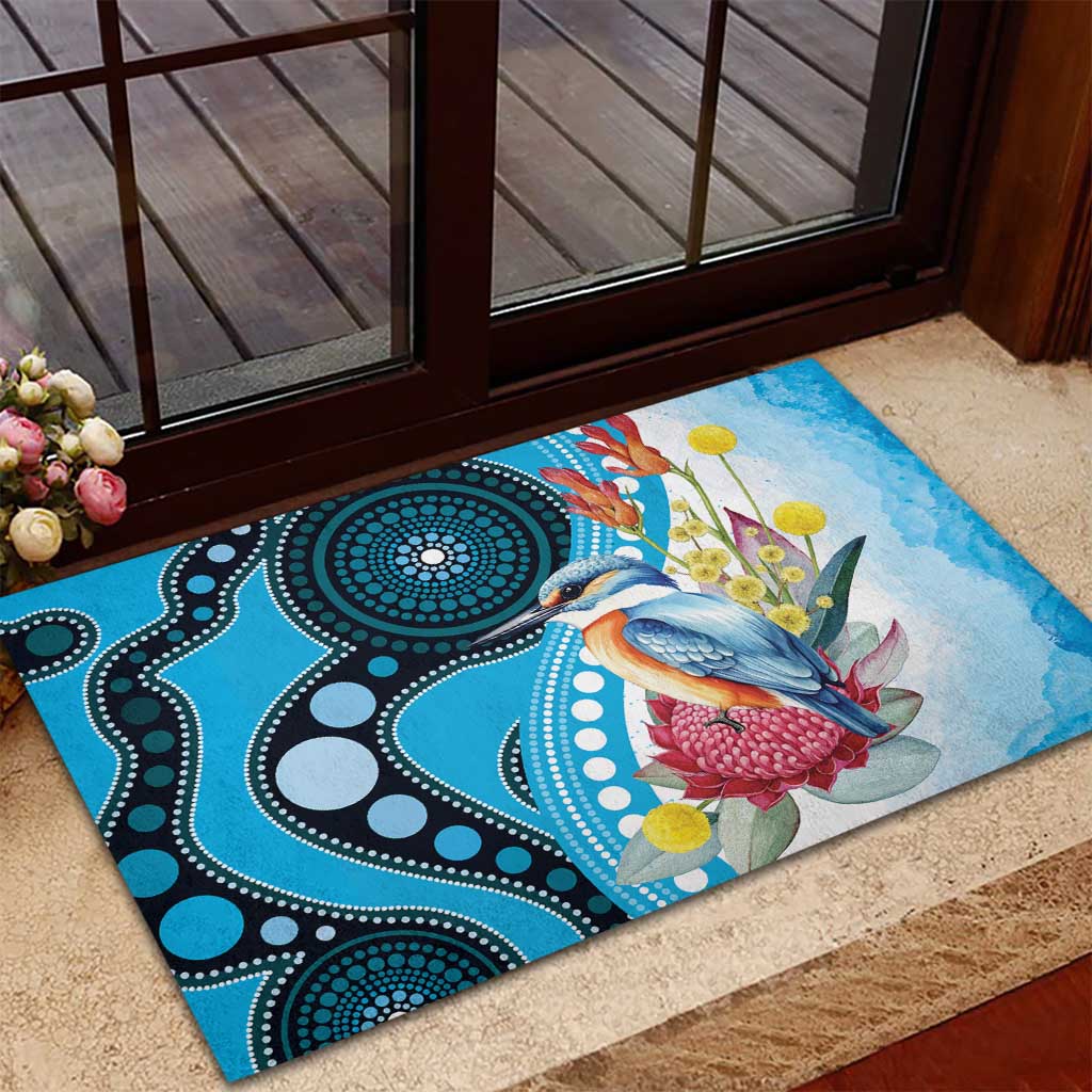 Australia Azure Kingfisher Rubber Doormat Australian Native Flowers Indigenous Art - Aussie Hoodie