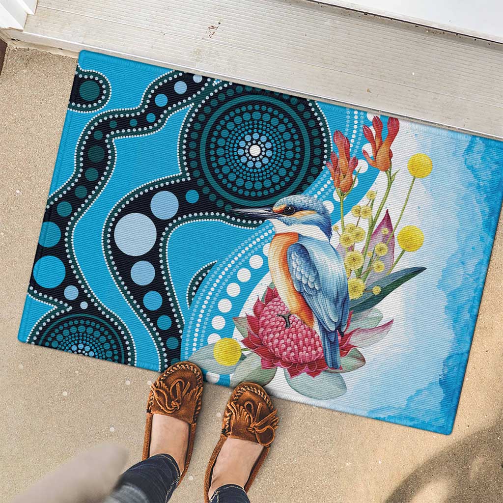 Australia Azure Kingfisher Rubber Doormat Australian Native Flowers Indigenous Art - Aussie Hoodie