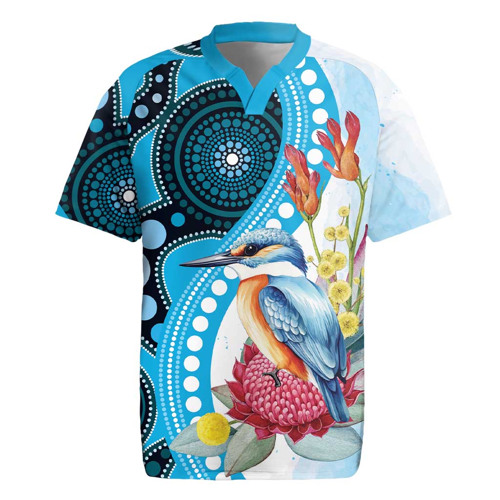Australia Azure Kingfisher Rugby Jersey Australian Native Flowers Indigenous Art - Aussie Hoodie