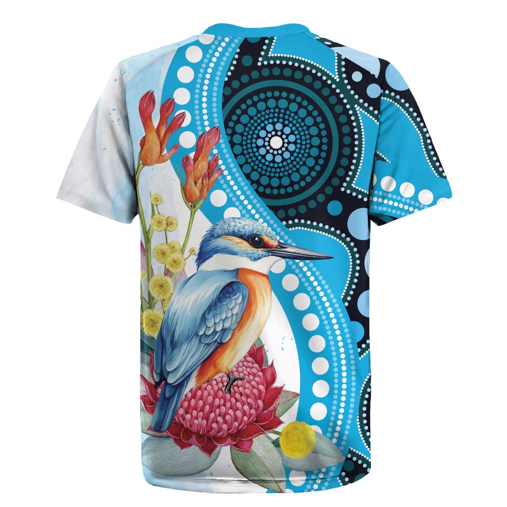 Australia Azure Kingfisher Rugby Jersey Australian Native Flowers Indigenous Art - Aussie Hoodie