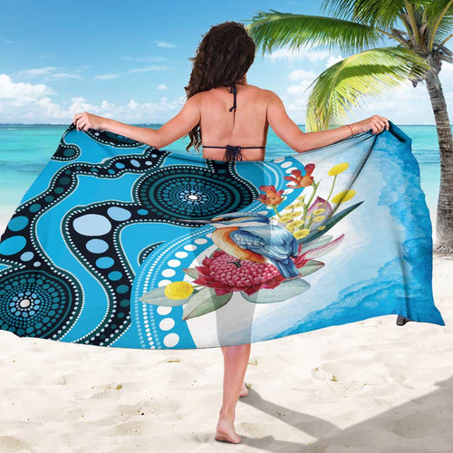 Australia Azure Kingfisher Sarong Australian Native Flowers Indigenous Art - Aussie Hoodie