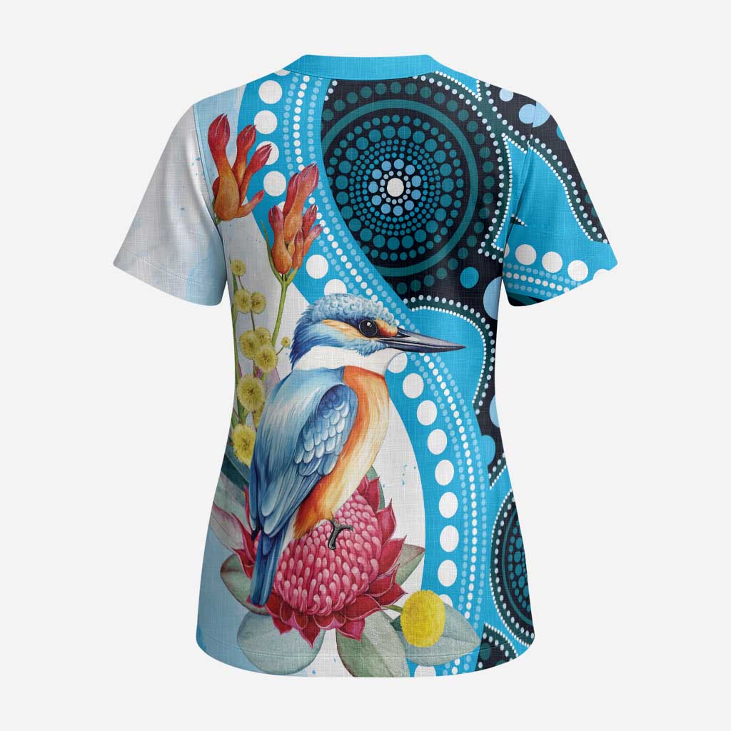 Australia Azure Kingfisher Scrub Top Australian Native Flowers Indigenous Art - Aussie Hoodie