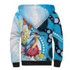 Australia Azure Kingfisher Sherpa Hoodie Australian Native Flowers Indigenous Art - Aussie Hoodie