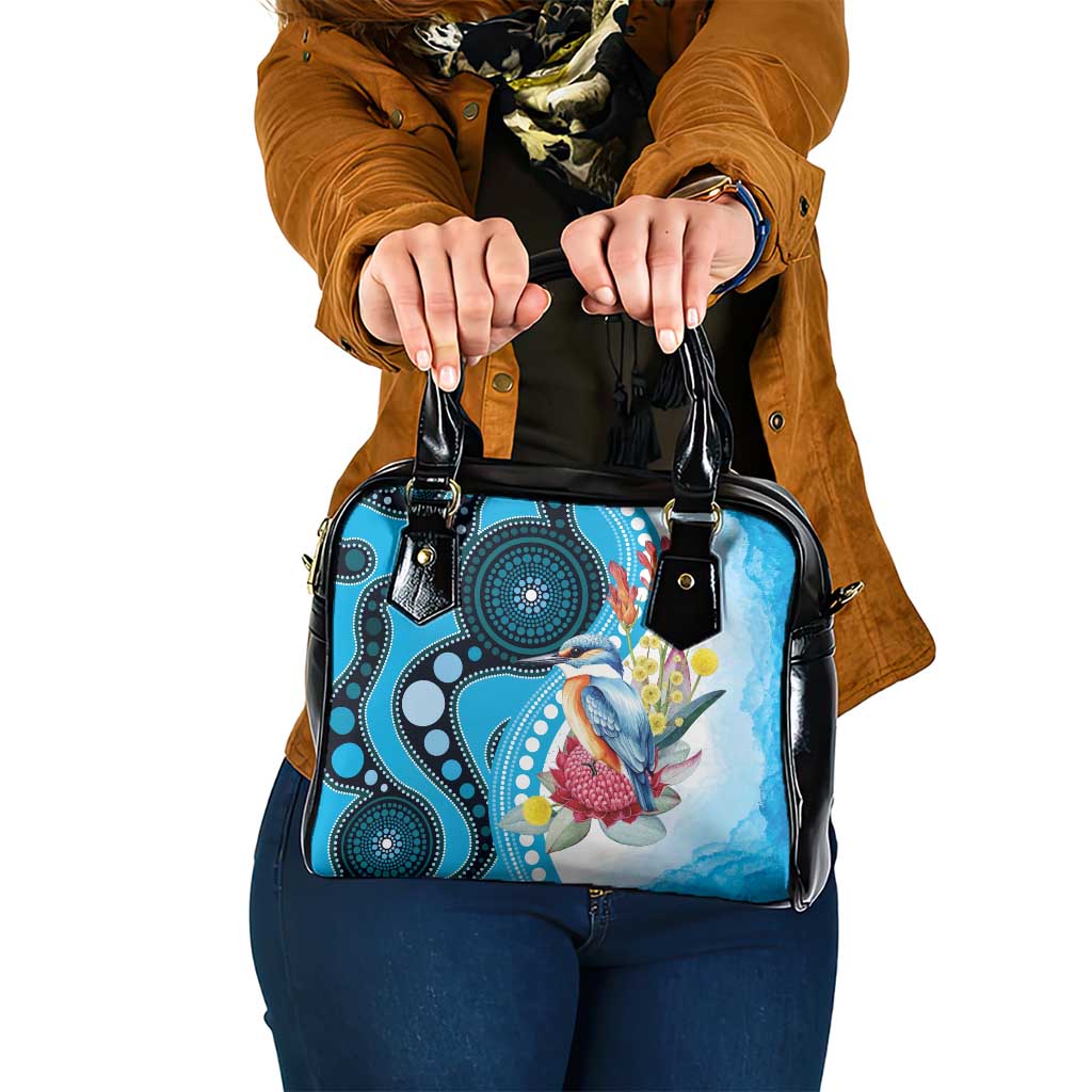 Australia Azure Kingfisher Shoulder Handbag Australian Native Flowers Indigenous Art - Aussie Hoodie