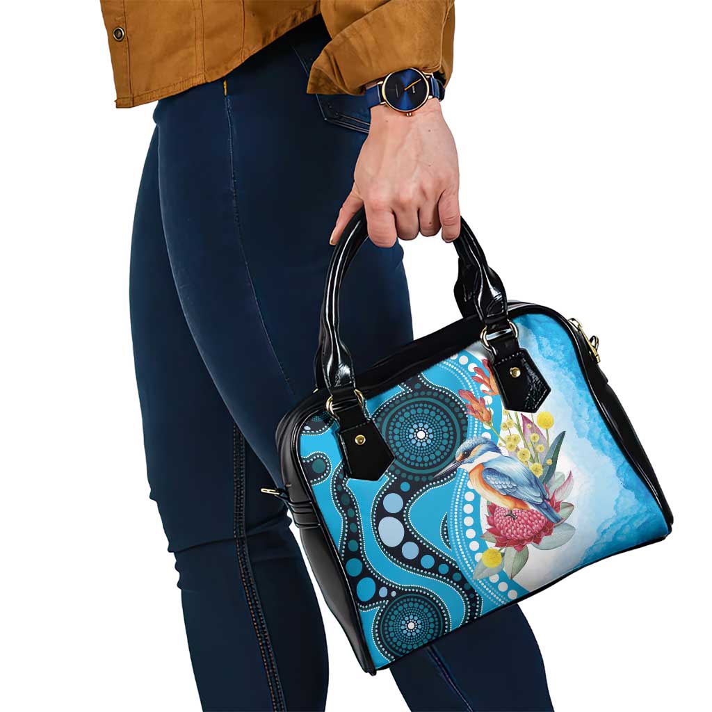 Australia Azure Kingfisher Shoulder Handbag Australian Native Flowers Indigenous Art - Aussie Hoodie