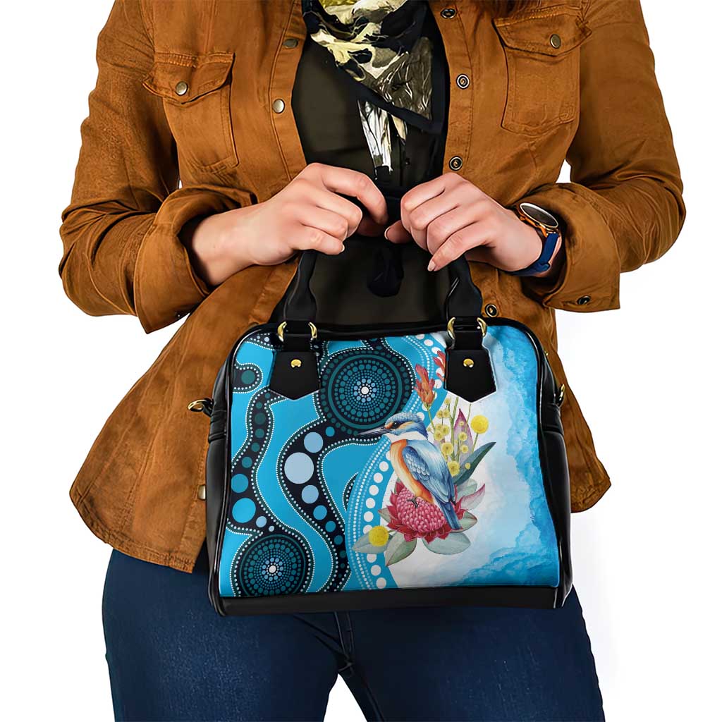 Australia Azure Kingfisher Shoulder Handbag Australian Native Flowers Indigenous Art - Aussie Hoodie