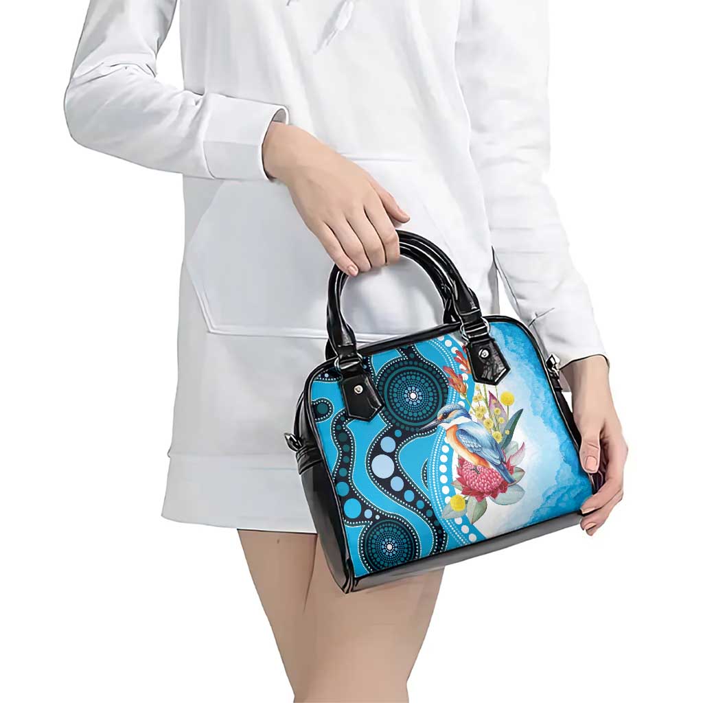 Australia Azure Kingfisher Shoulder Handbag Australian Native Flowers Indigenous Art - Aussie Hoodie