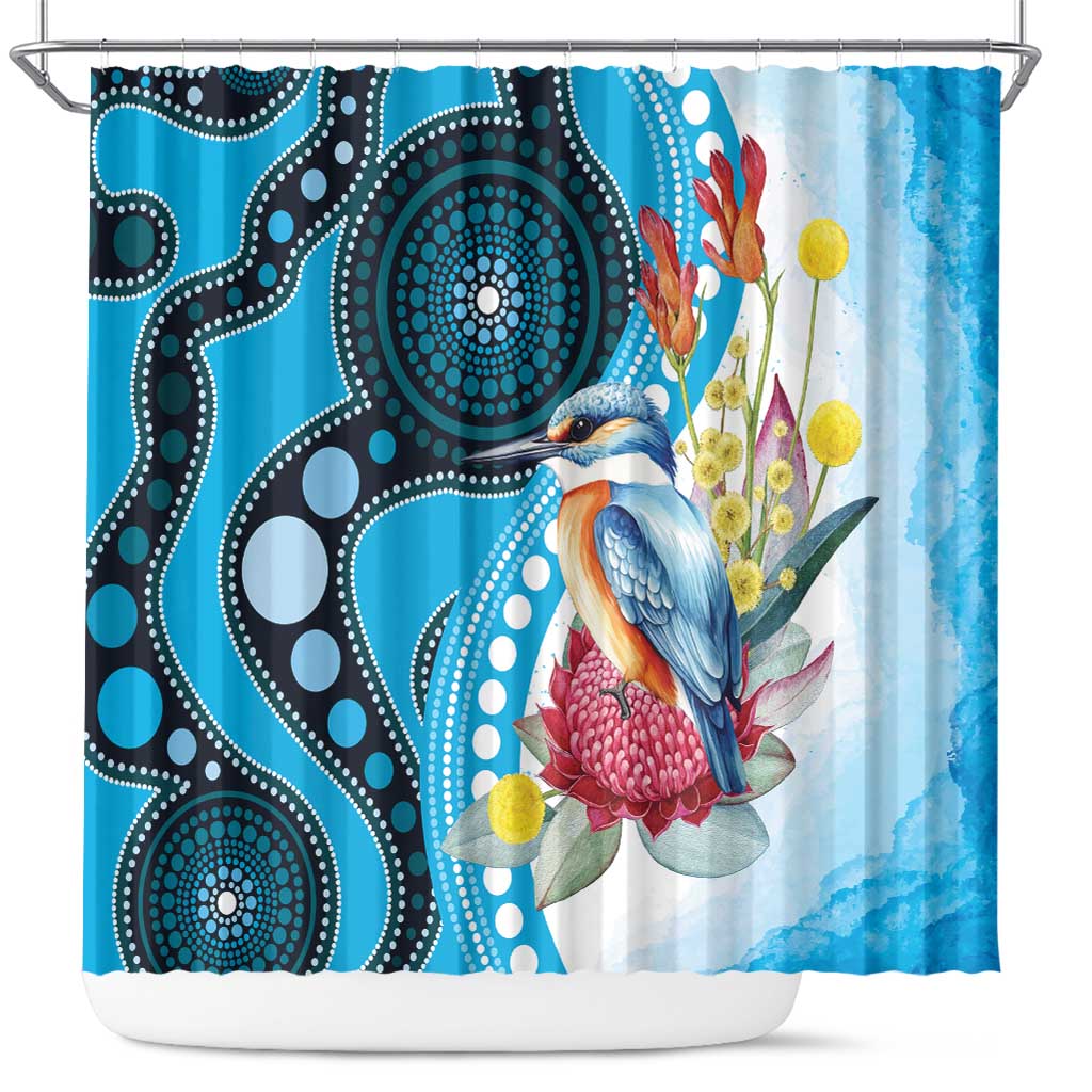 Australia Azure Kingfisher Shower Curtain Australian Native Flowers Indigenous Art - Aussie Hoodie