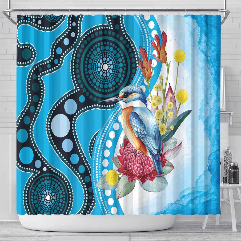 Australia Azure Kingfisher Shower Curtain Australian Native Flowers Indigenous Art - Aussie Hoodie