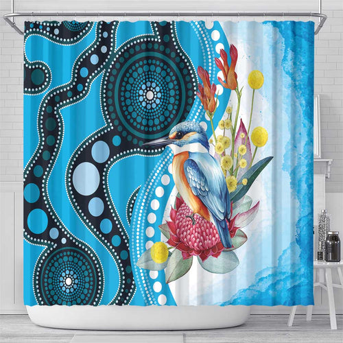 Australia Azure Kingfisher Shower Curtain Australian Native Flowers Indigenous Art - Aussie Hoodie