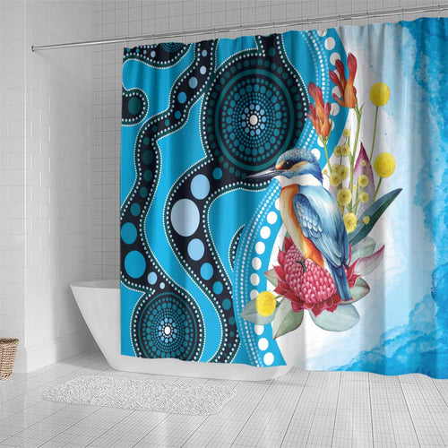 Australia Azure Kingfisher Shower Curtain Australian Native Flowers Indigenous Art - Aussie Hoodie