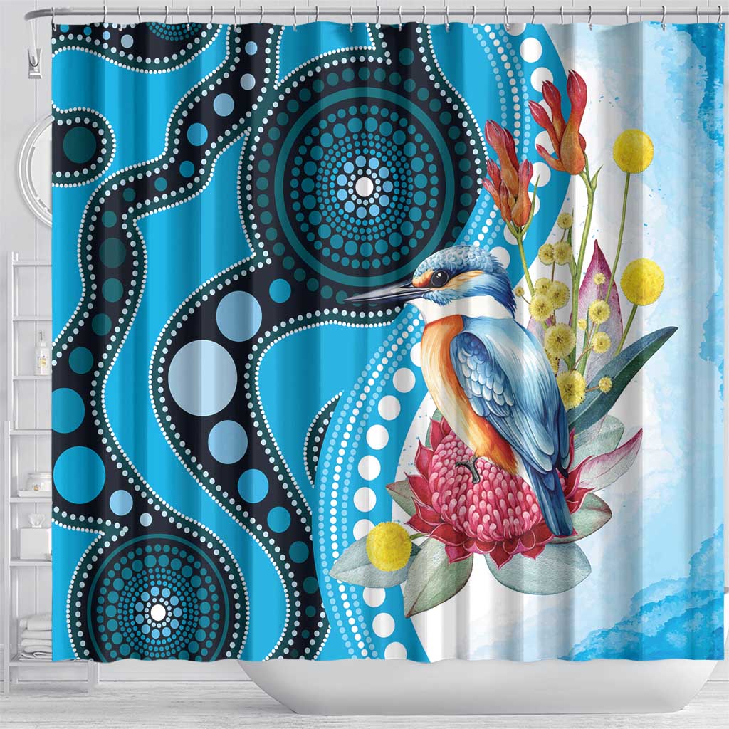 Australia Azure Kingfisher Shower Curtain Australian Native Flowers Indigenous Art - Aussie Hoodie