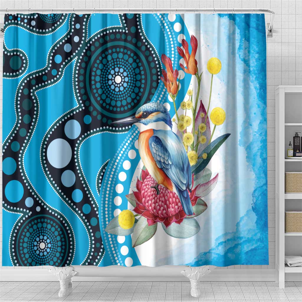 Australia Azure Kingfisher Shower Curtain Australian Native Flowers Indigenous Art - Aussie Hoodie