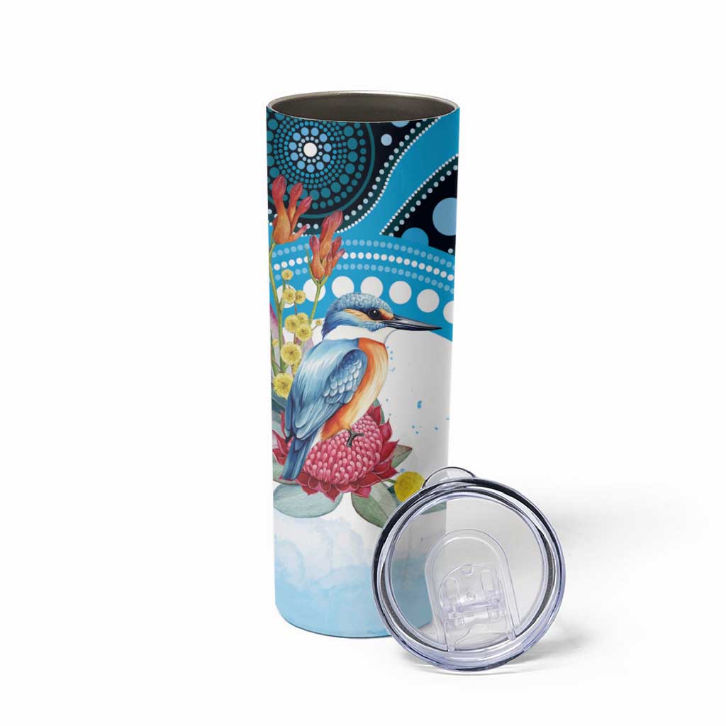 Australia Azure Kingfisher Skinny Tumbler Australian Native Flowers Indigenous Art - Aussie Hoodie