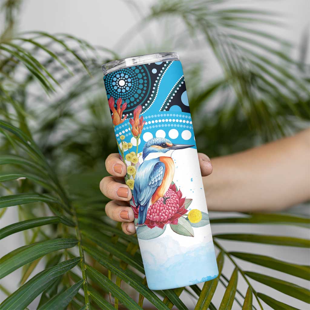 Australia Azure Kingfisher Skinny Tumbler Australian Native Flowers Indigenous Art - Aussie Hoodie