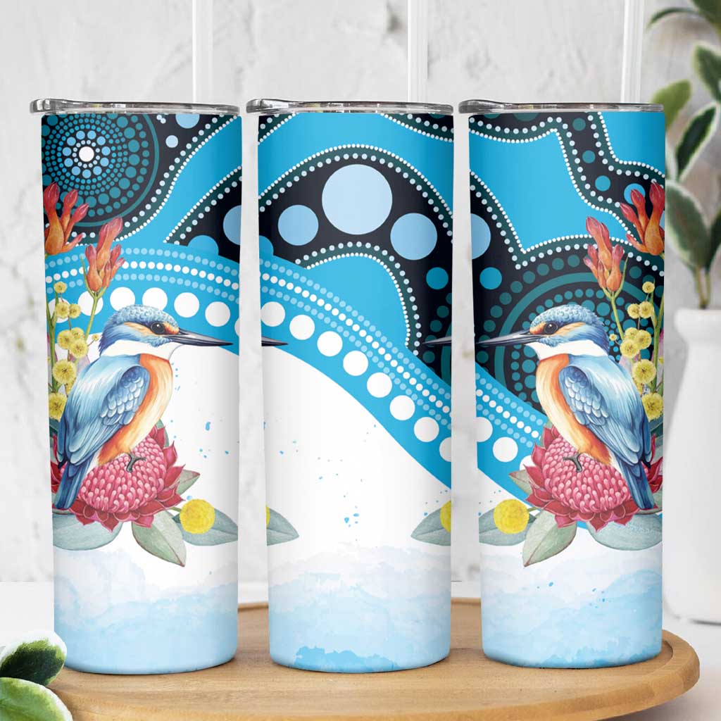 Australia Azure Kingfisher Skinny Tumbler Australian Native Flowers Indigenous Art - Aussie Hoodie