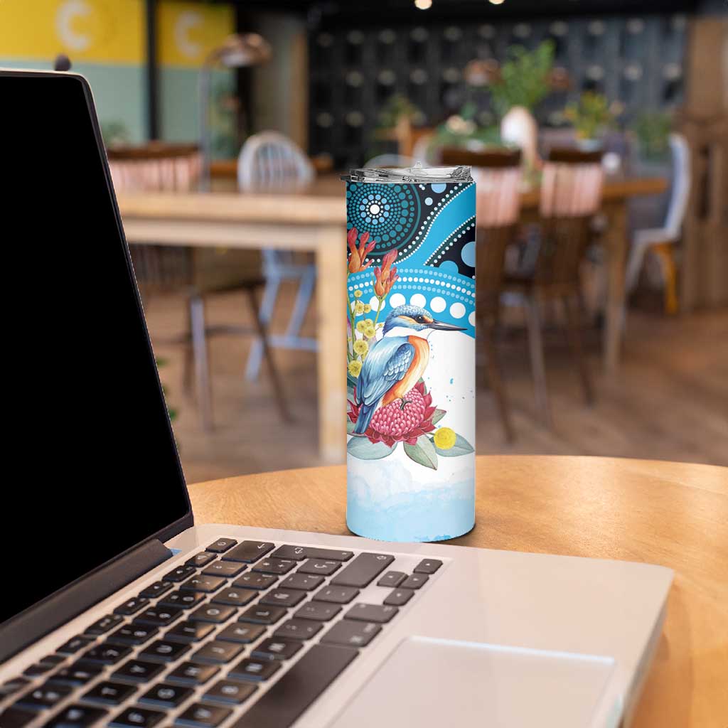 Australia Azure Kingfisher Skinny Tumbler Australian Native Flowers Indigenous Art - Aussie Hoodie