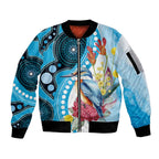 Australia Azure Kingfisher Sleeve Zip Bomber Jacket Australian Native Flowers Indigenous Art - Aussie Hoodie