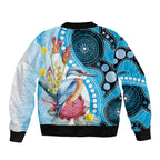 Australia Azure Kingfisher Sleeve Zip Bomber Jacket Australian Native Flowers Indigenous Art - Aussie Hoodie