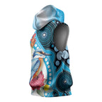 Australia Azure Kingfisher Sleeveless Hoodie Australian Native Flowers Indigenous Art - Aussie Hoodie