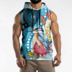Australia Azure Kingfisher Sleeveless Hoodie Australian Native Flowers Indigenous Art - Aussie Hoodie