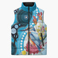 Australia Azure Kingfisher Sleeveless Puffer Jacket Australian Native Flowers Indigenous Art - Aussie Hoodie