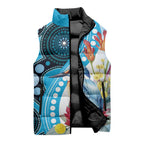 Australia Azure Kingfisher Sleeveless Puffer Jacket Australian Native Flowers Indigenous Art - Aussie Hoodie