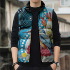 Australia Azure Kingfisher Sleeveless Puffer Jacket Australian Native Flowers Indigenous Art - Aussie Hoodie