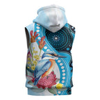 Australia Azure Kingfisher Sleeveless Zip Hoodie Australian Native Flowers Indigenous Art - Aussie Hoodie