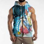Australia Azure Kingfisher Sleeveless Zip Hoodie Australian Native Flowers Indigenous Art - Aussie Hoodie
