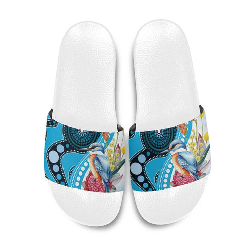Australia Azure Kingfisher Slide Sandals Australian Native Flowers Indigenous Art - Aussie Hoodie