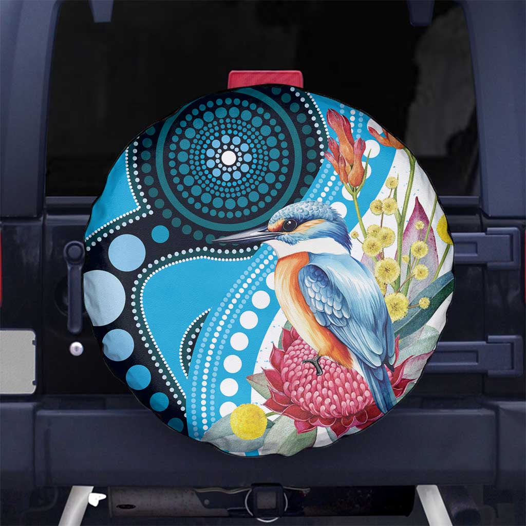 Australia Azure Kingfisher Spare Tire Cover Australian Native Flowers Indigenous Art - Aussie Hoodie