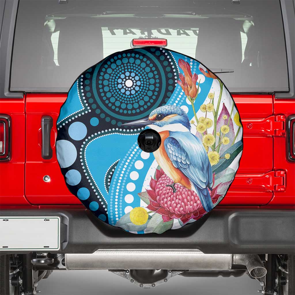 Australia Azure Kingfisher Spare Tire Cover Australian Native Flowers Indigenous Art - Aussie Hoodie
