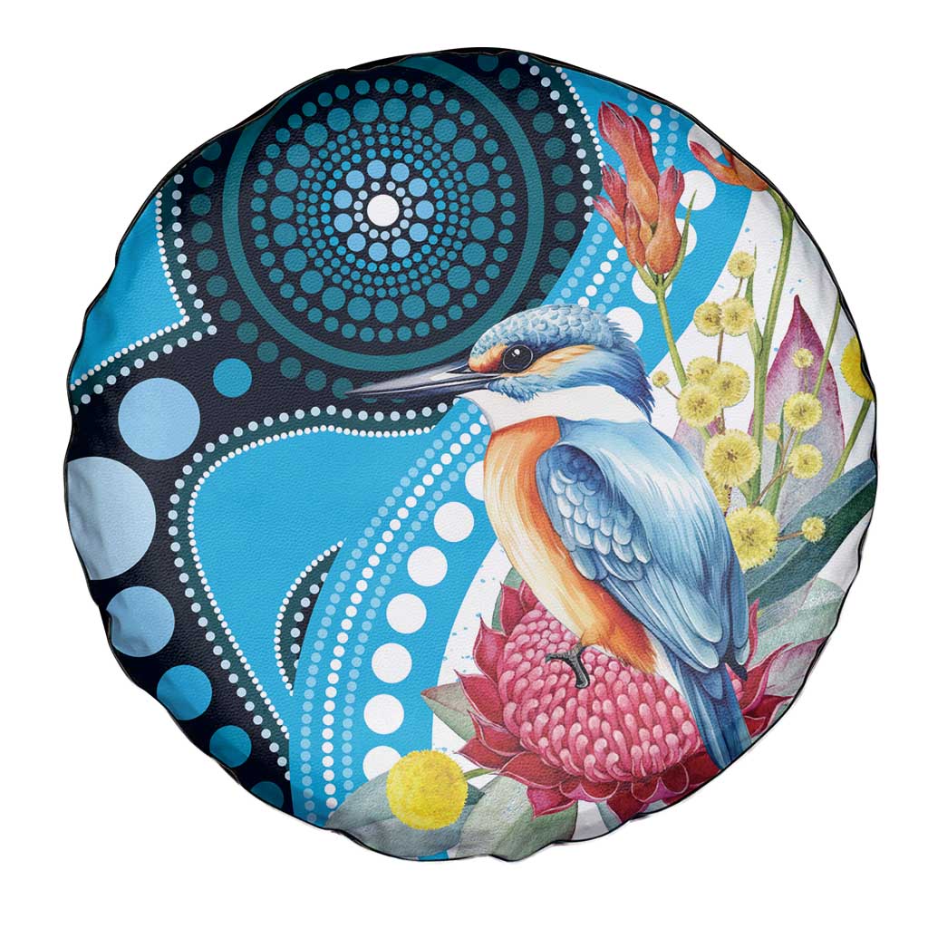 Australia Azure Kingfisher Spare Tire Cover Australian Native Flowers Indigenous Art - Aussie Hoodie