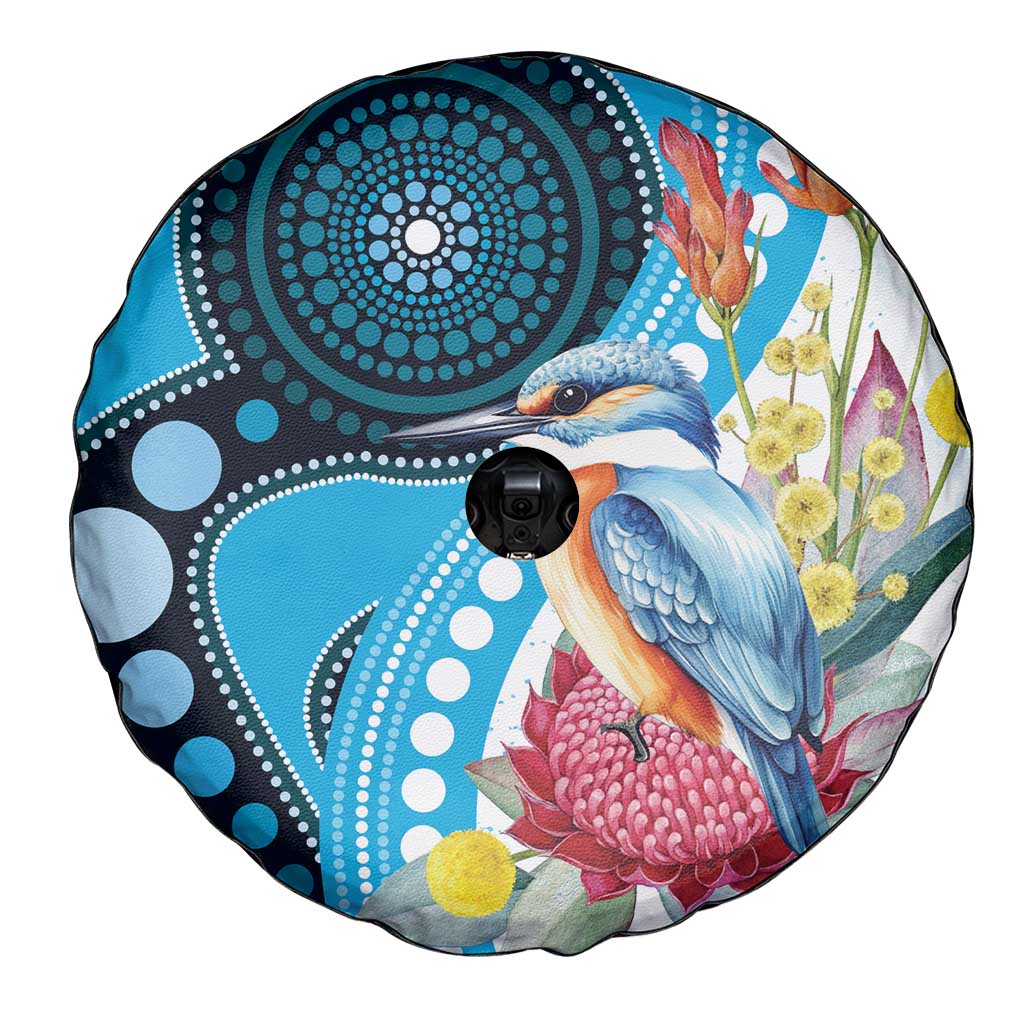 Australia Azure Kingfisher Spare Tire Cover Australian Native Flowers Indigenous Art - Aussie Hoodie