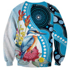 Australia Azure Kingfisher Sweatshirt Australian Native Flowers Indigenous Art - Aussie Hoodie