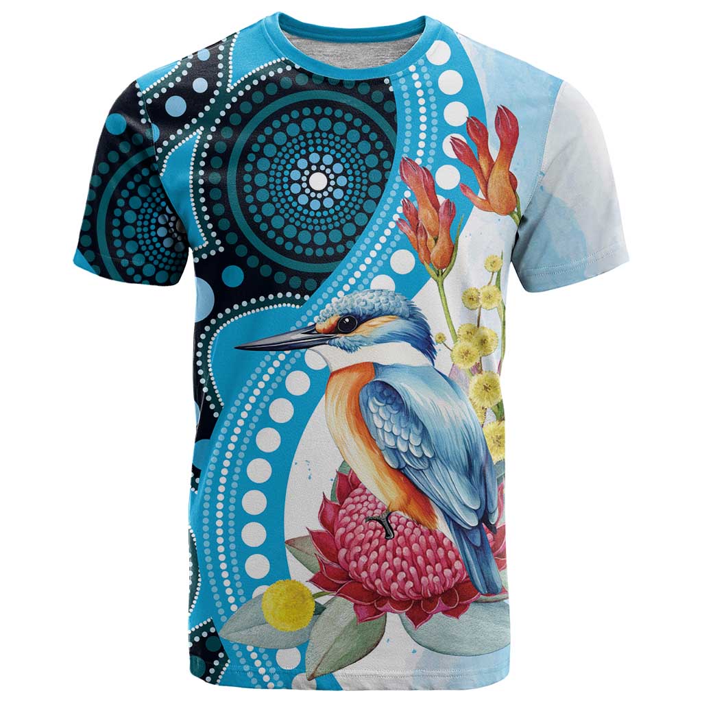 Australia Azure Kingfisher T Shirt Australian Native Flowers Indigenous Art - Aussie Hoodie