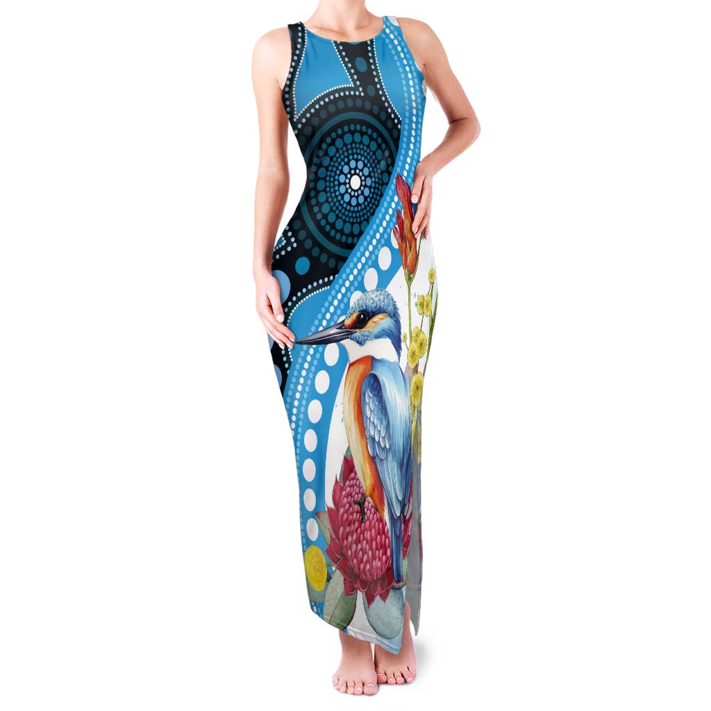 Australia Azure Kingfisher Tank Maxi Dress Australian Native Flowers Indigenous Art - Aussie Hoodie