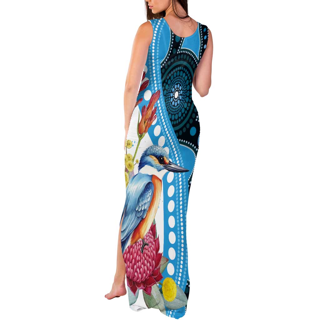 Australia Azure Kingfisher Tank Maxi Dress Australian Native Flowers Indigenous Art - Aussie Hoodie