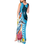 Australia Azure Kingfisher Tank Maxi Dress Australian Native Flowers Indigenous Art - Aussie Hoodie