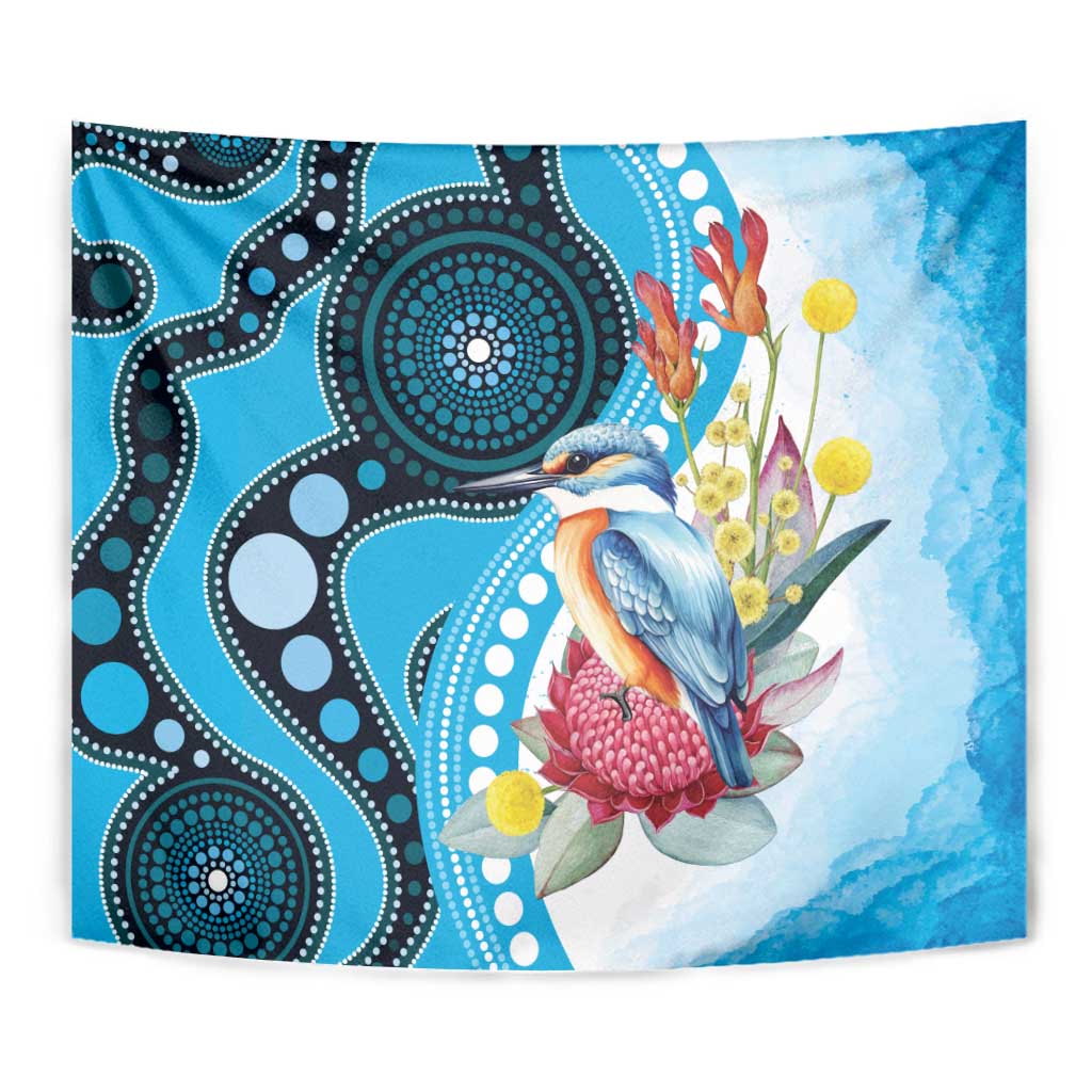 Australia Azure Kingfisher Tapestry Australian Native Flowers Indigenous Art - Aussie Hoodie